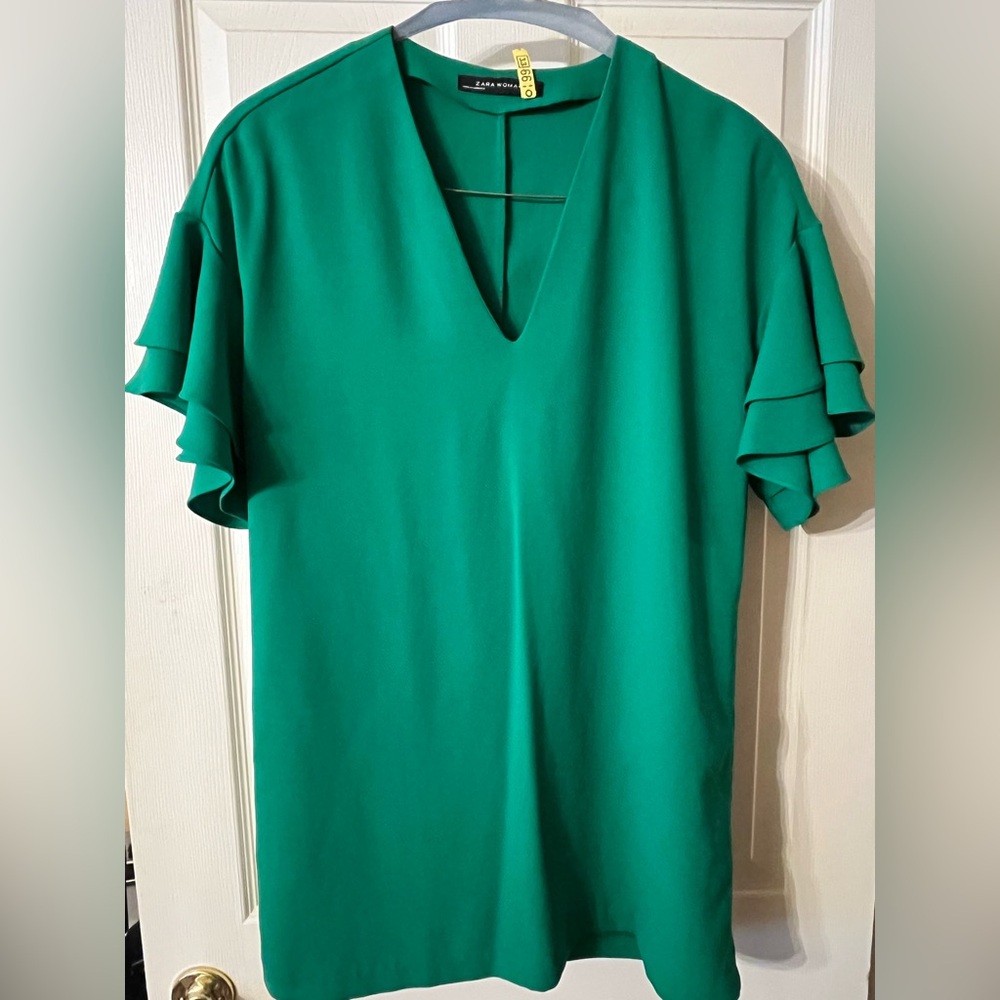 Zara Green Ruffle Sleeve Dress